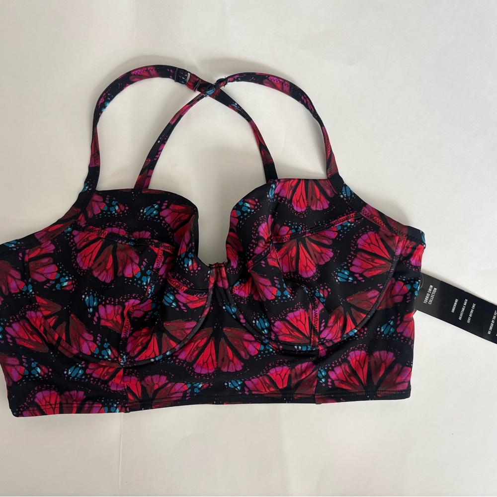 Torrid Black & Pink Butterfly Print Bra Size 2
